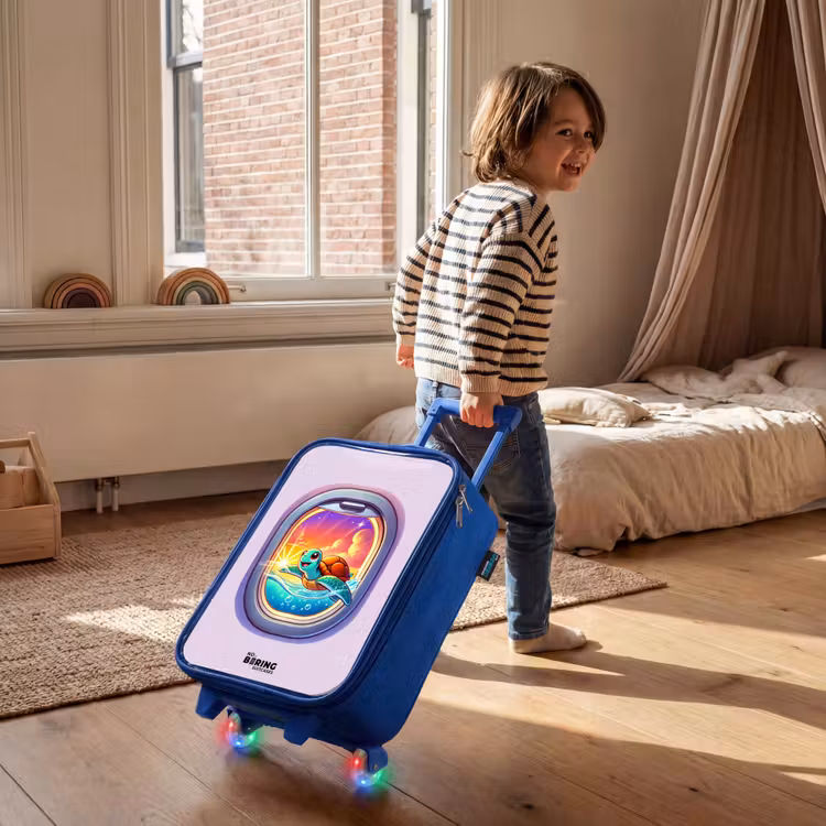 Schildpad die zwemt met zonsondergang Kinderkoffer - Blauw klein -sfeer1