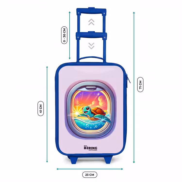 Schildpad die zwemt met zonsondergang Kinderkoffer - Blauw klein -productfoto_formaten