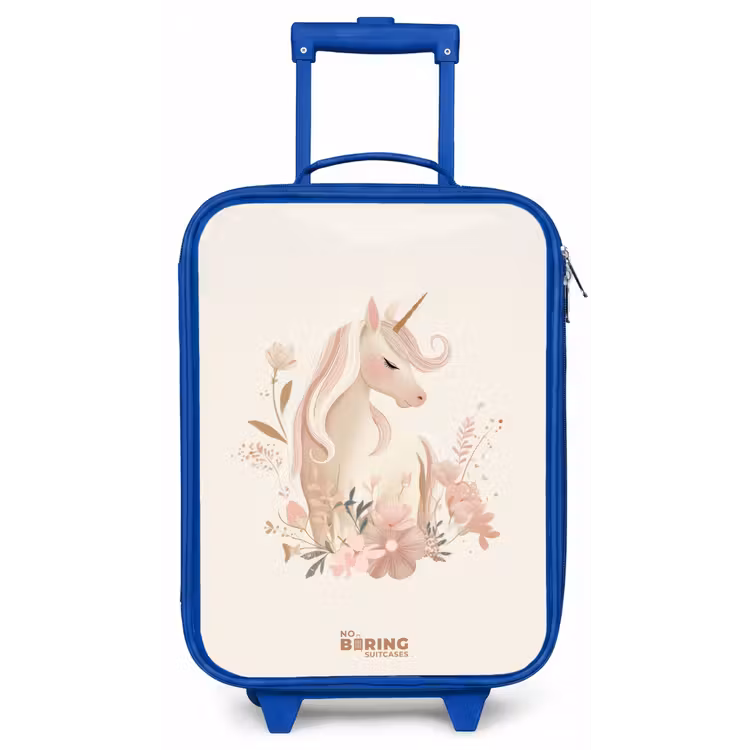 Eenhoorn tussen bloemen in roze pastel kleuren Kinderkoffer - Blauw klein -zz3dotto