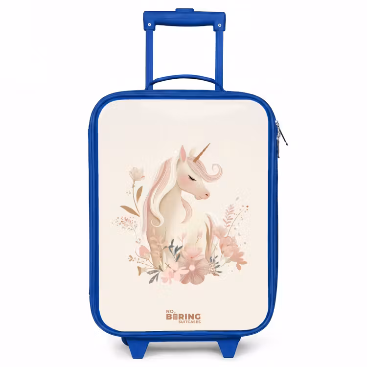 Eenhoorn tussen bloemen in roze pastel kleuren Kinderkoffer - Blauw klein -3d