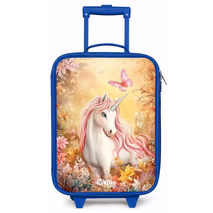 Eenhoorn - Vlinder - Roze - Manen Kinderkoffer - Blauw klein -zz3dotto