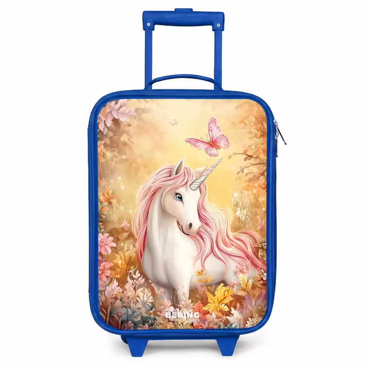 Eenhoorn - Vlinder - Roze - Manen Kinderkoffer - Blauw klein -3d