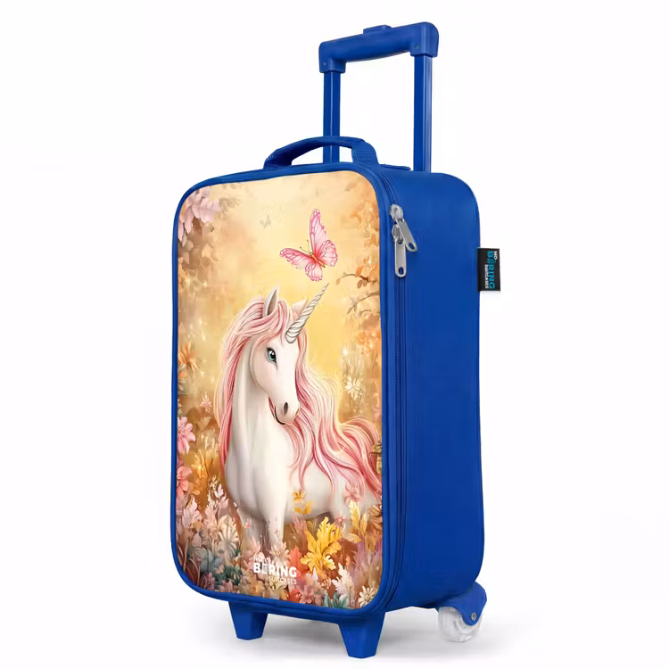 Eenhoorn - Vlinder - Roze - Manen Kinderkoffer - Blauw klein -productfoto_schuin