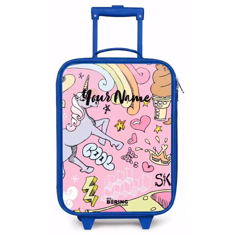 Unicorn doodles Kinderkoffer - Blauw klein -zz3dotto