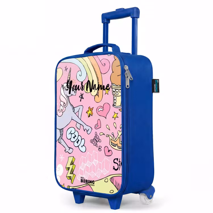 Unicorn doodles Kinderkoffer - Blauw klein -productfoto_schuin