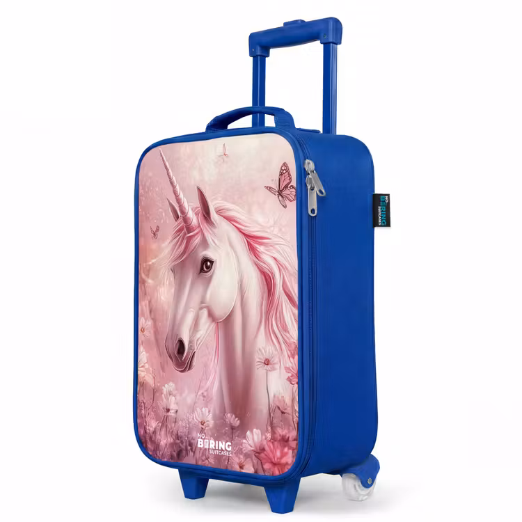 Eenhoorn - Roze - Vlinders - Bloemen Kinderkoffer - Blauw klein -productfoto_schuin
