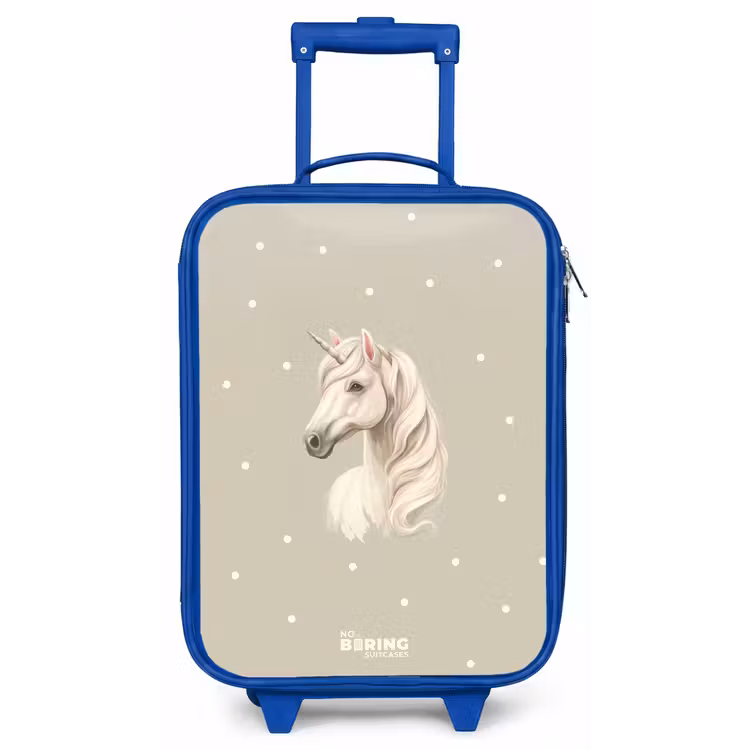 Eenhoorn omringd door stippen in neutrale kleuren Kinderkoffer - Blauw klein -zz3dotto