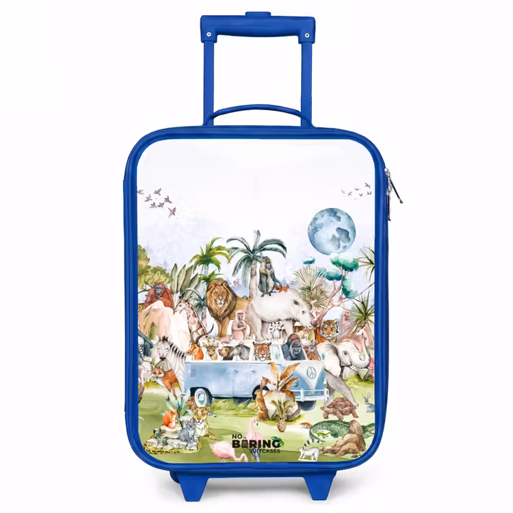 Busje met allemaal dieren Kinderkoffer - Blauw klein -3d