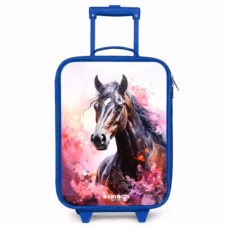Aquarel paard in kleurexplosie Kinderkoffer - Blauw klein -3d