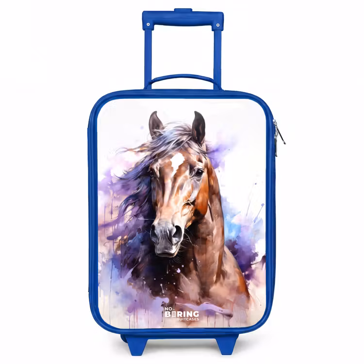 Aquarel paard met kleurrijke spatten Kinderkoffer - Blauw klein -3d