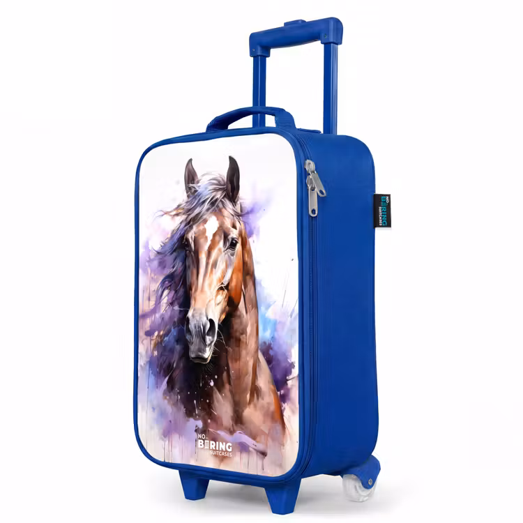 Aquarel paard met kleurrijke spatten Kinderkoffer - Blauw klein -productfoto_schuin