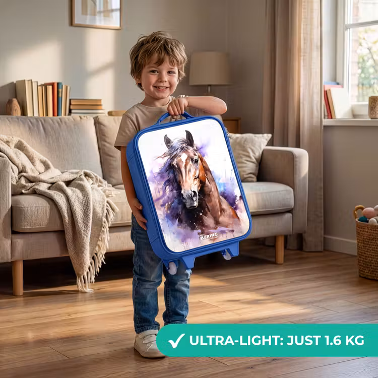 Aquarel paard met kleurrijke spatten Kinderkoffer - Blauw klein -sfeer2_EN