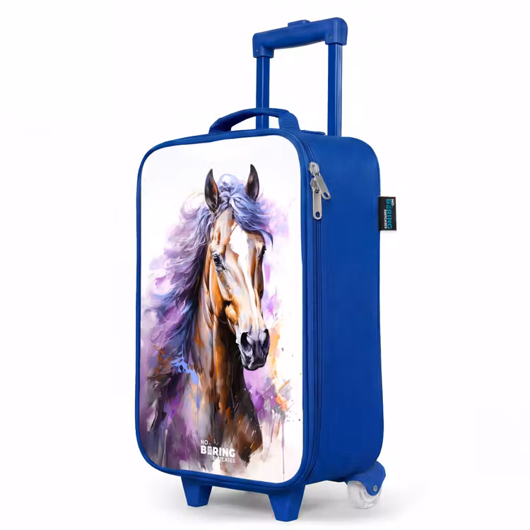 Aquarel paard met paarse manen Kinderkoffer - Blauw klein -productfoto_schuin