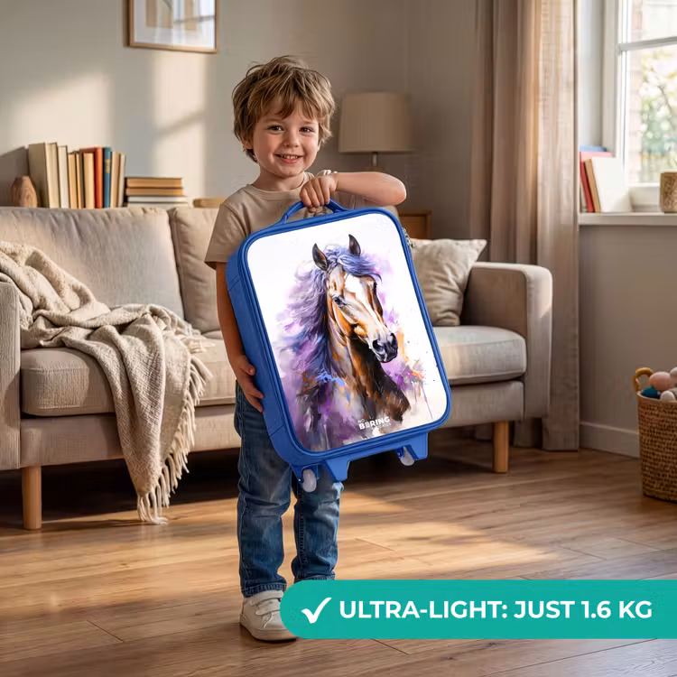 Aquarel paard met paarse manen Kinderkoffer - Blauw klein -sfeer2_EN