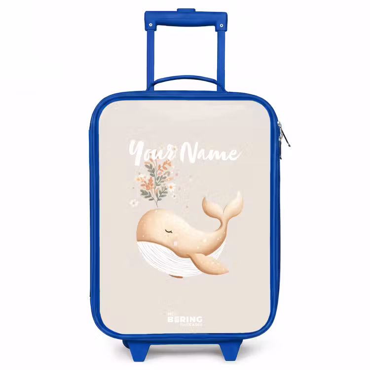 Walvis in pastel beige kleuren Kinderkoffer - Blauw klein -3d