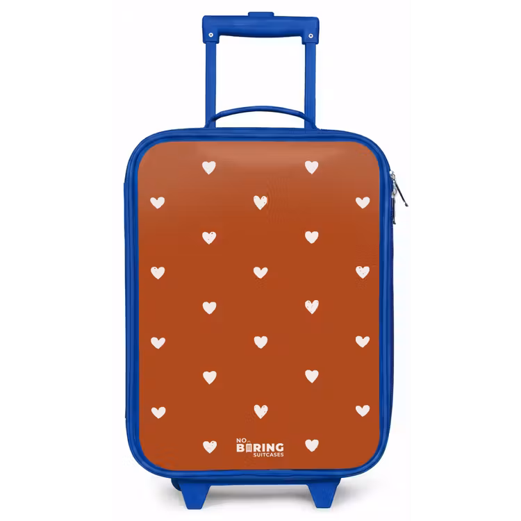 Wit hartjespatroon op oranje bruine achtergrond Kinderkoffer - Blauw klein -zz3dotto