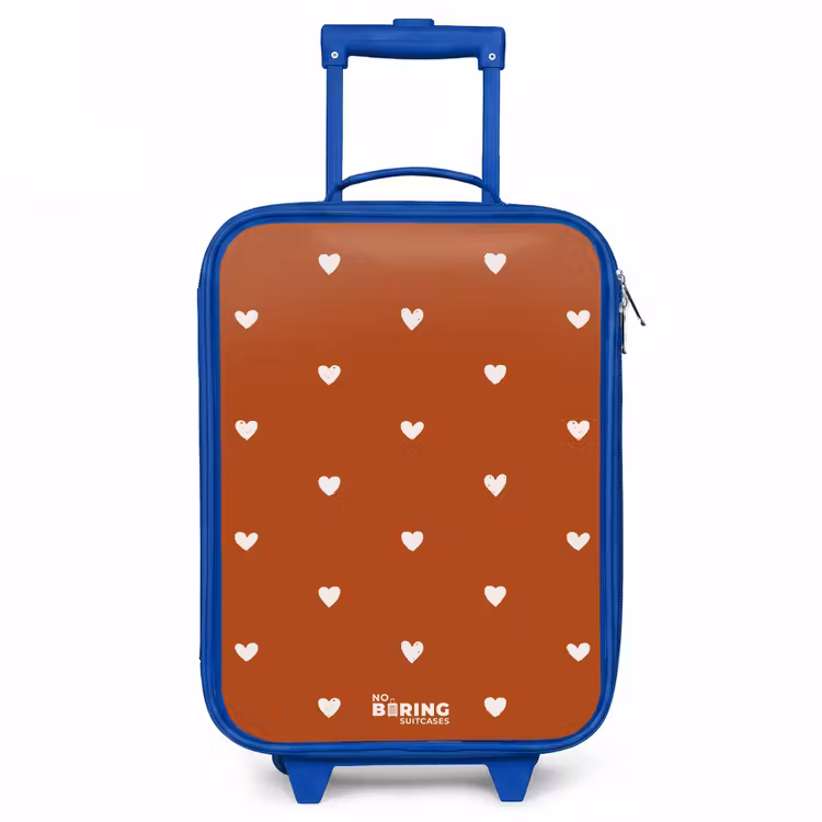 Wit hartjespatroon op oranje bruine achtergrond Kinderkoffer - Blauw klein -3d