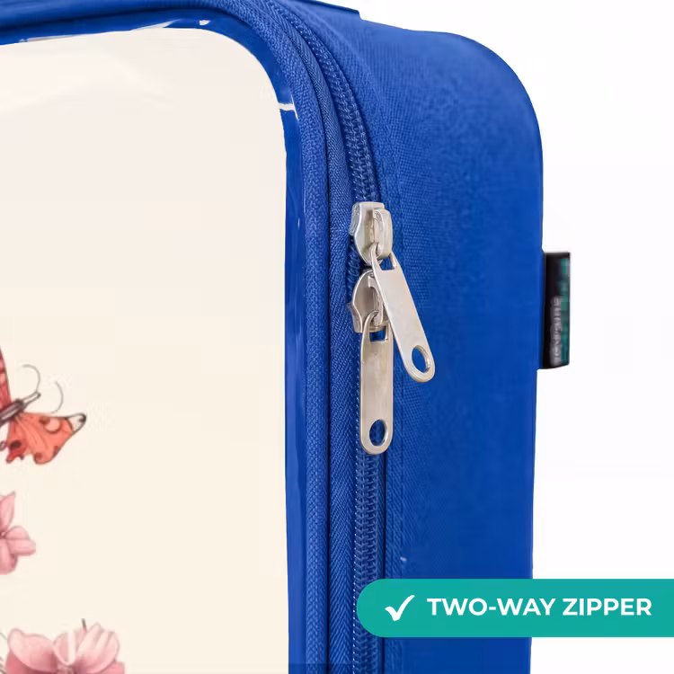 Wit paardenhoofd omringd door bloemen en vlinders Kinderkoffer - Blauw klein -rits_EN
