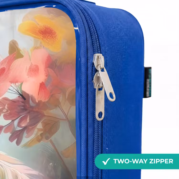 Wit paard omringd door bloemen Kinderkoffer - Blauw klein -rits_EN