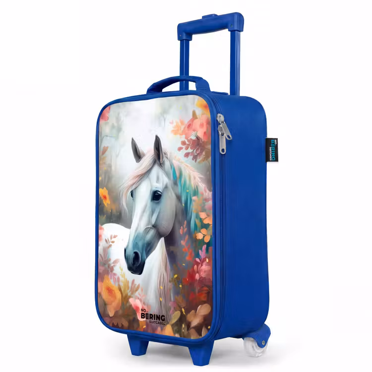 Wit paard omringd door bloemen Kinderkoffer - Blauw klein -productfoto_schuin