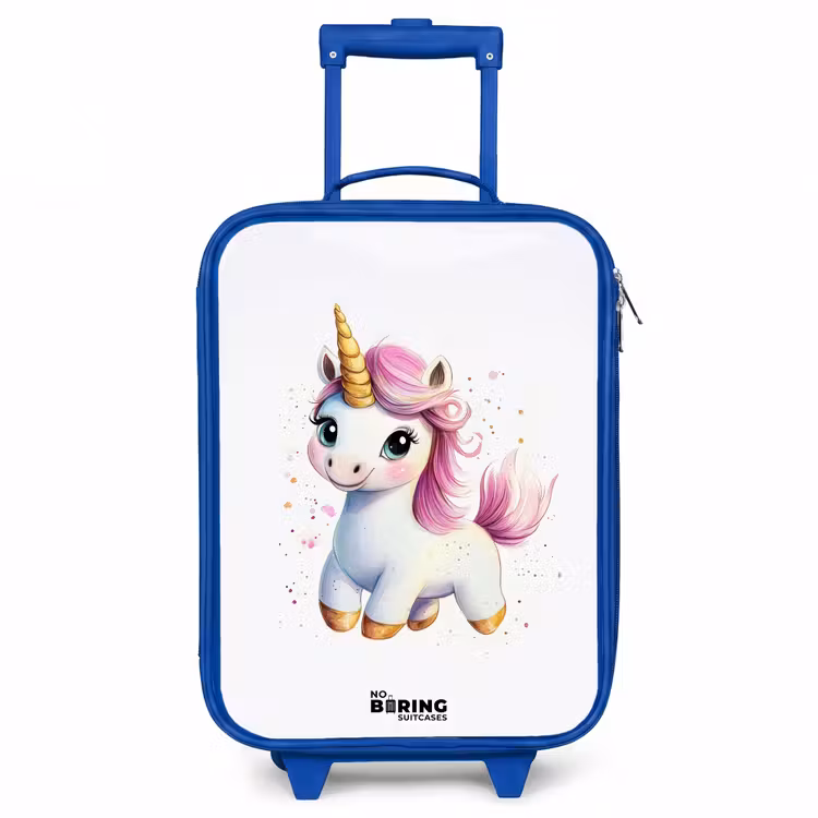 Witte eenhoorn met roze manen Kinderkoffer - Blauw klein -3d