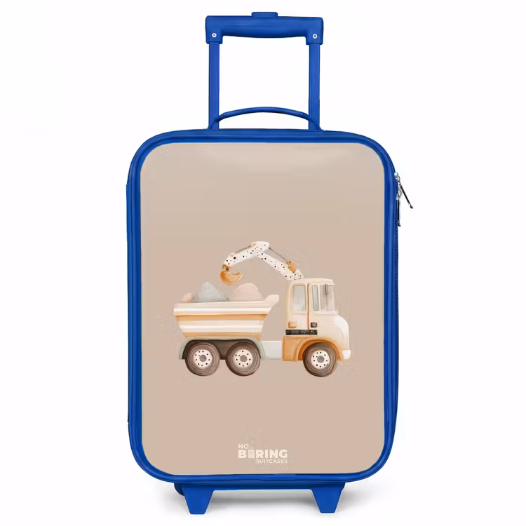 Gele kiepwagen in neutrale kleuren Kinderkoffer - Blauw klein -3d
