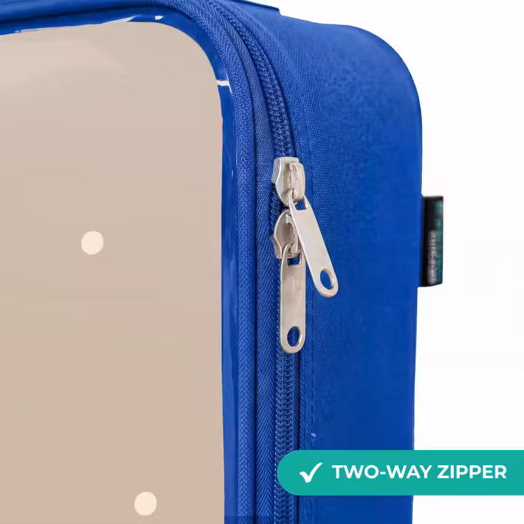 Gele kiepwagen met stenen en stippenpatroon Kinderkoffer - Blauw klein -rits_EN