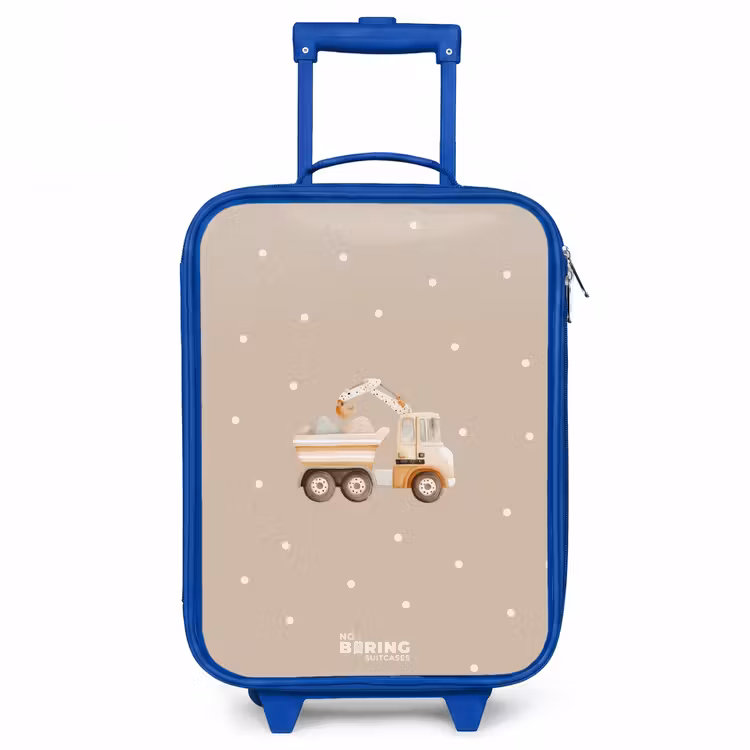 Gele kiepwagen met stenen en stippenpatroon Kinderkoffer - Blauw klein -3d