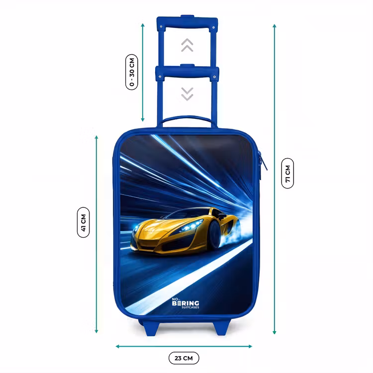 Gele sportwagen in lichttunnel van snelheid Kinderkoffer - Blauw klein -productfoto_formaten