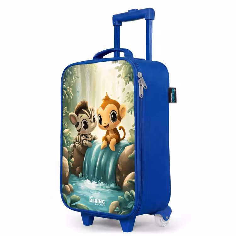 Zebra - Aapje - Waterval - Rotsen Kinderkoffer - Blauw klein -productfoto_schuin
