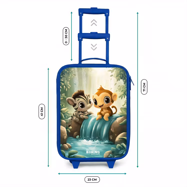 Zebra - Aapje - Waterval - Rotsen Kinderkoffer - Blauw klein -productfoto_formaten