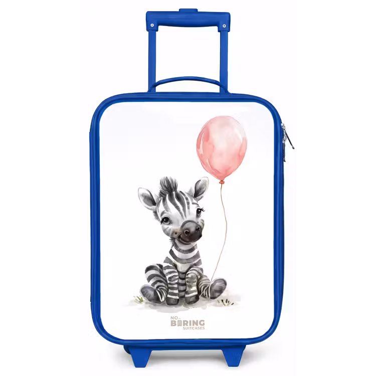 Zebra met roze ballon Kinderkoffer - Blauw klein -zz3dotto