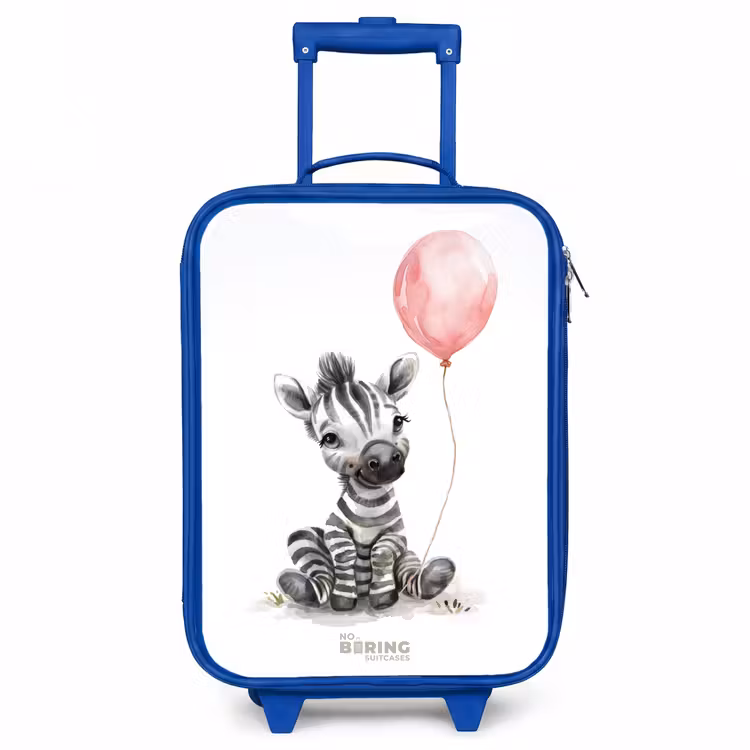 Zebra met roze ballon Kinderkoffer - Blauw klein -3d
