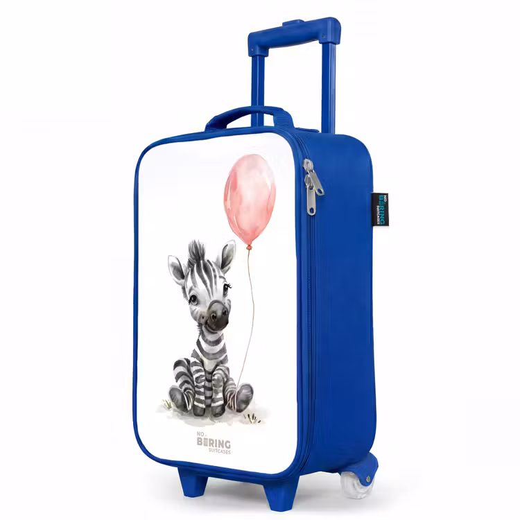 Zebra met roze ballon Kinderkoffer - Blauw klein -productfoto_schuin