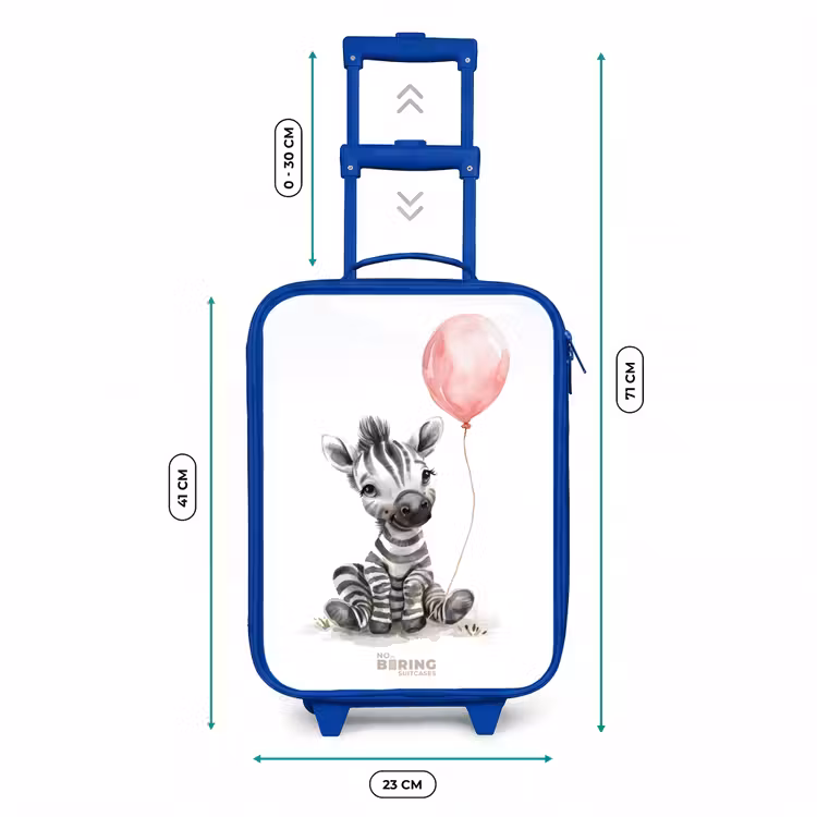 Zebra met roze ballon Kinderkoffer - Blauw klein -productfoto_formaten
