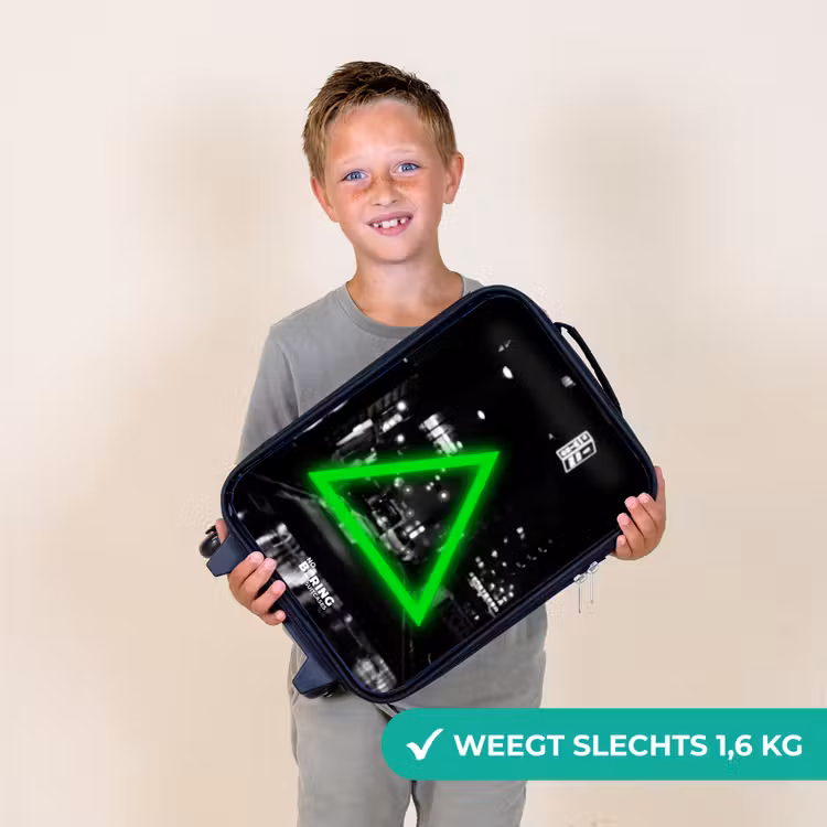 Felgroene driehoek Kinderkoffer - Zwart klein -sfeer4_NL