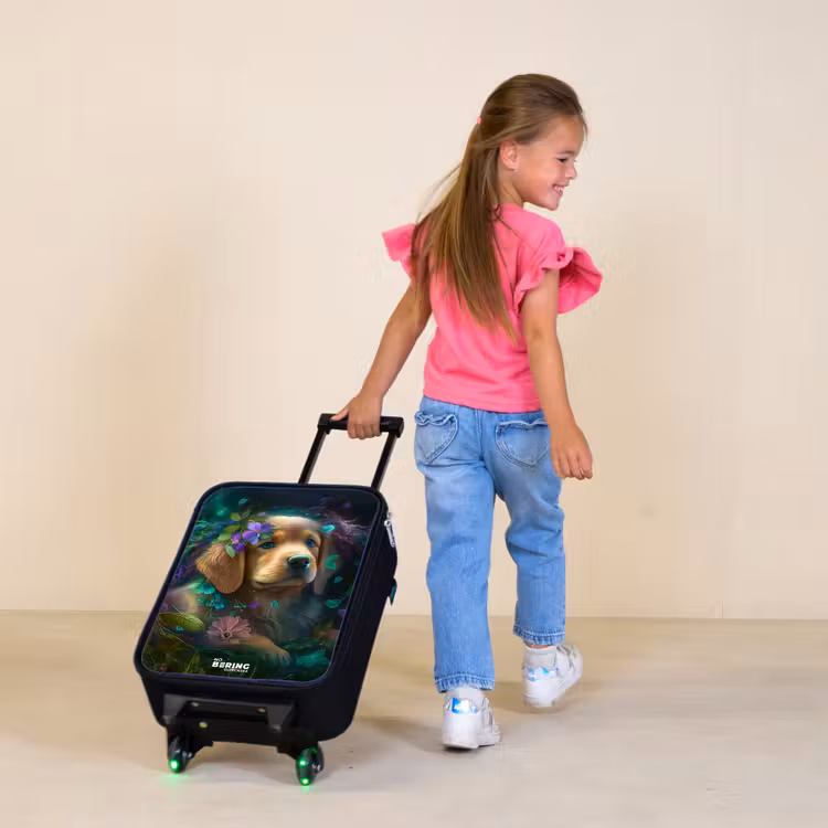 Bruine hond tussen de bloemen Kinderkoffer - Zwart klein -sfeer1