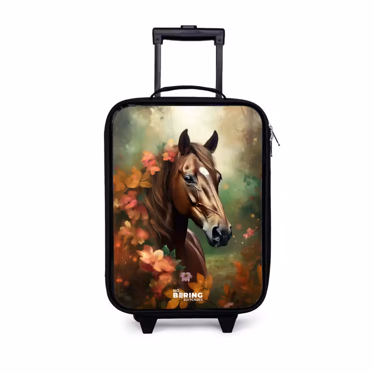 Bruin paard tussen de bloemen Kinderkoffer - Zwart klein -3d