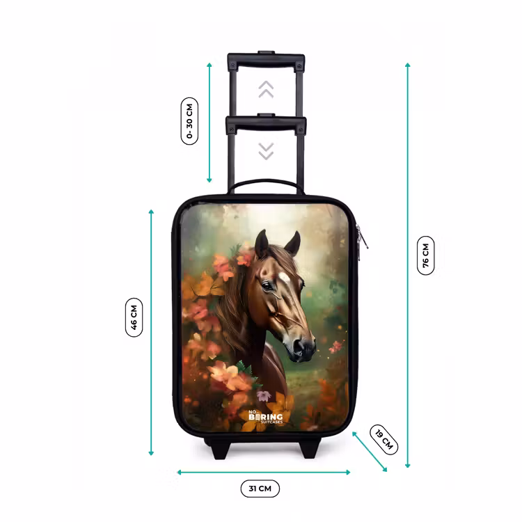 Bruin paard tussen de bloemen Kinderkoffer - Zwart klein -productfoto_formaten