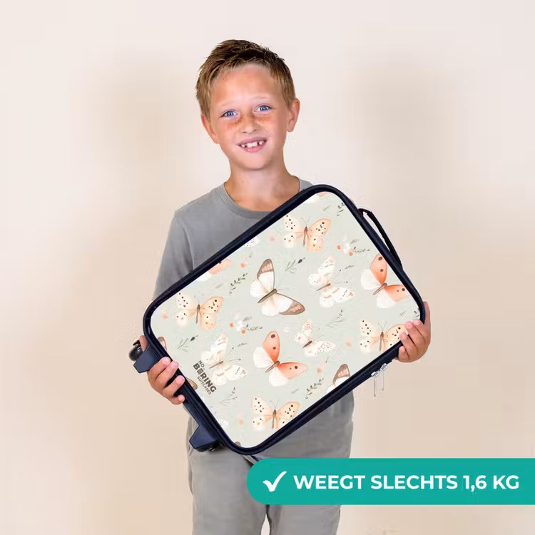 Vlinder patroon in zachte oranje en rode tinten Kinderkoffer - Zwart klein -sfeer4_NL