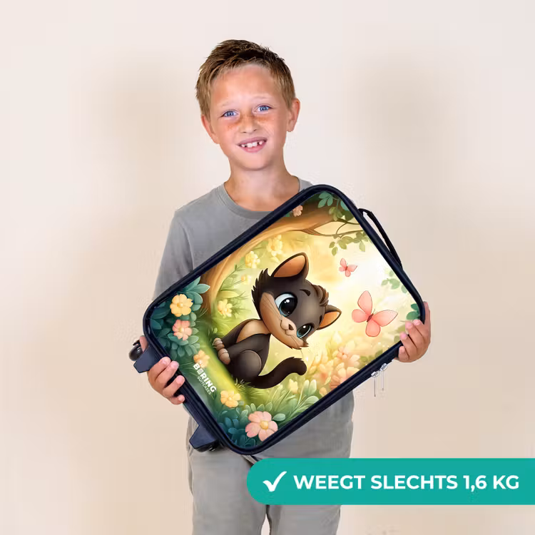 Kat - Vlinder - Bloemen Kinderkoffer - Zwart klein -sfeer4_NL