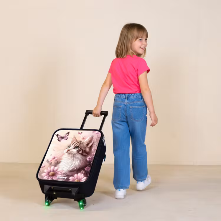 Kat - Paars - Vlinders - Bloemen Kinderkoffer - Zwart klein -sfeer1