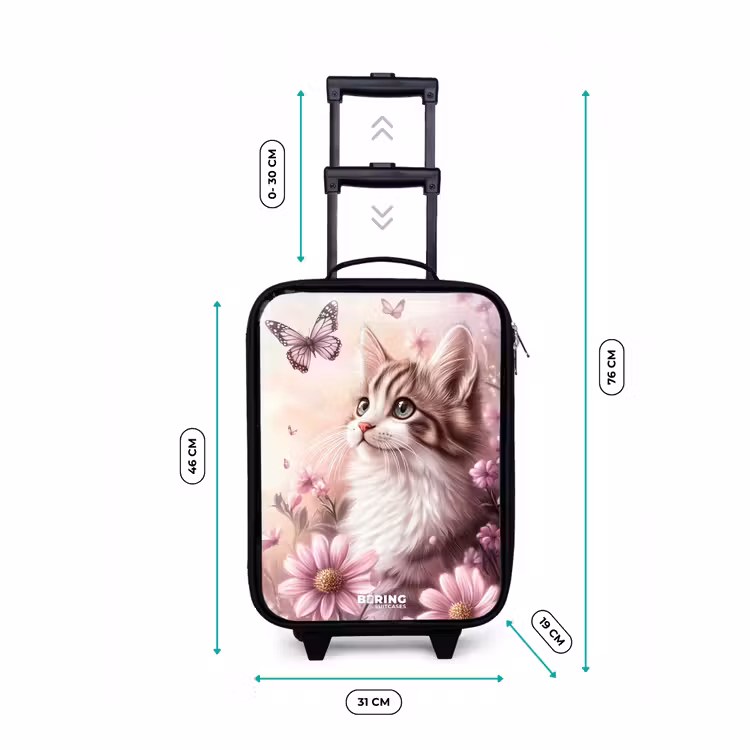 Kat - Paars - Vlinders - Bloemen Kinderkoffer - Zwart klein -productfoto_formaten