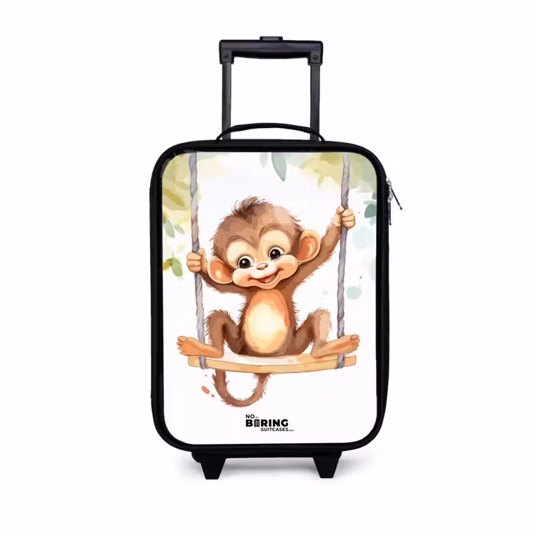 Vrolijk aapje op een schommel illustratie Kinderkoffer - Zwart klein -3d
