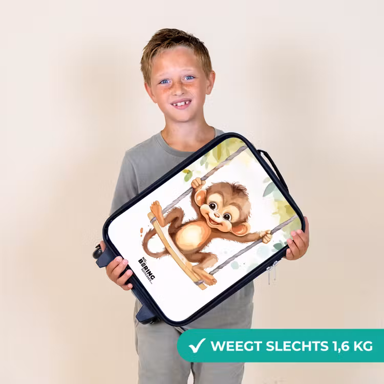 Vrolijk aapje op een schommel illustratie Kinderkoffer - Zwart klein -sfeer4_NL