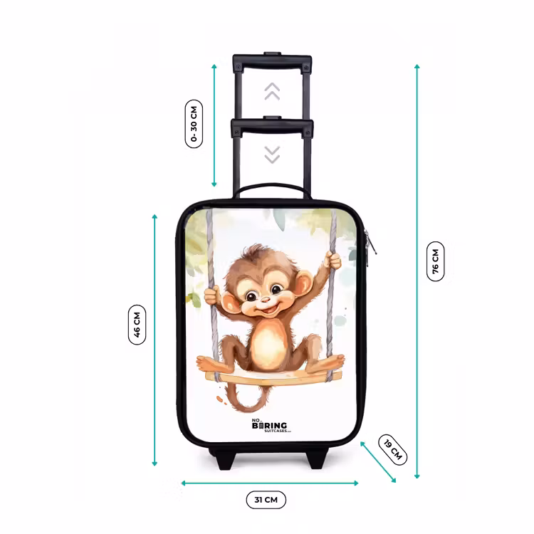 Vrolijk aapje op een schommel illustratie Kinderkoffer - Zwart klein -productfoto_formaten