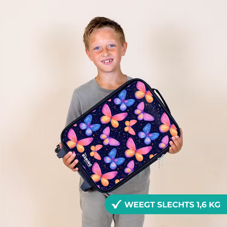 Kleurrijke vlinders in roze en blauw Kinderkoffer - Zwart klein -sfeer4_NL