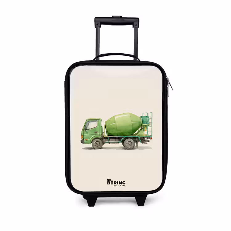 Betonmixer - Getekend - Groen Kinderkoffer - Zwart klein -3d