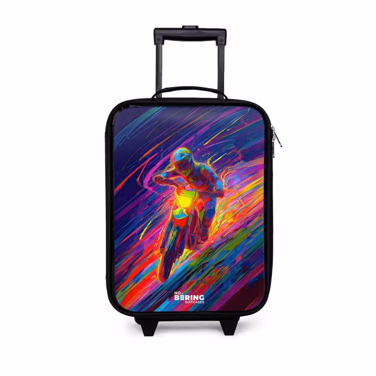 Crossmotor - Neonkleuren - Lijnen - Helm Kinderkoffer - Zwart klein -3d