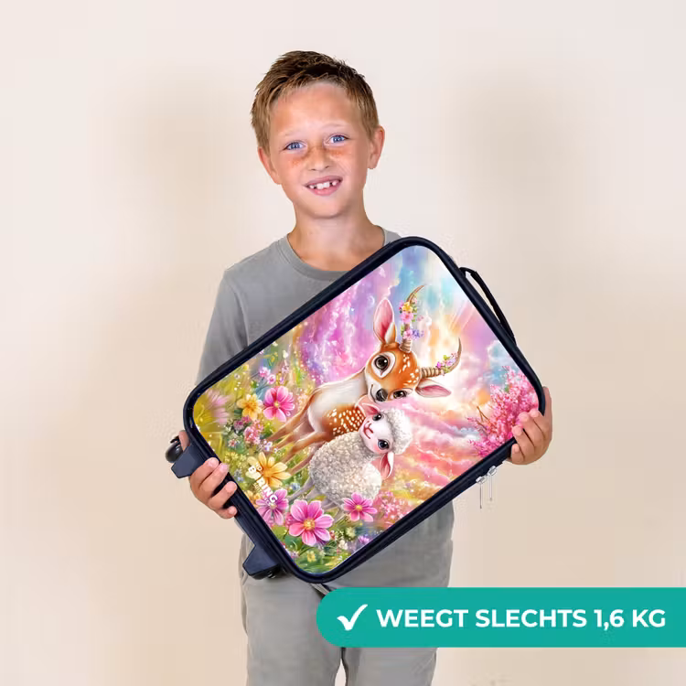 Hertje met een lammetje in pastelbloemenveld Kinderkoffer - Zwart klein -sfeer4_NL